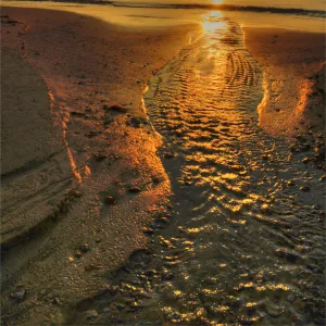 Dusk on Swanage beach, Jurassic coastline of Dorset, England, United Kingdom