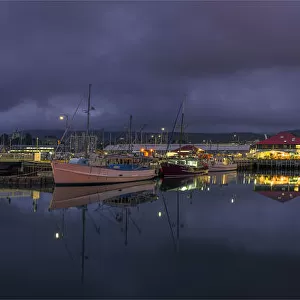First light of Dawn at Victoria docks, Hobart city waterfront, Tasmania, Australia