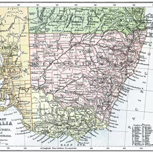 Old chromolithograph map of Southeast Australia