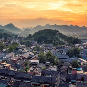 Panoramic sunset photo of Qingyan historic town
