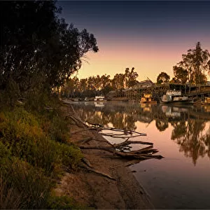Panoramic view of the Murray river in Echuca at dawn, Victoria, Australia