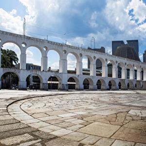 View of the Carioca Aqueduct (Arcos da Lapa) and the Metropolitan Cathedral of Saint Sebastian in the Background, Lapa, City of Rio de Janeiro, Brazil, South America