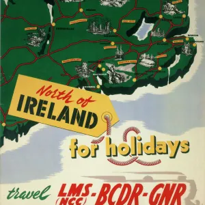 North of Ireland for Holidays, LMS (NCC), BCDR and GNR poster, 1950