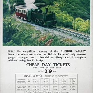 Rheidol Valley - Cheap Day Tickets, BR poster, 1948-1965