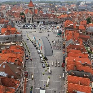 Aerial view at Grand place in Tournai