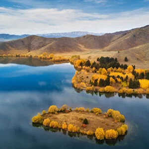 Aerial view of Wairepo Arm in autumn, Twizel