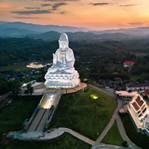 Aerial view of Wat huay pla kang temple, Chiang Rai, Thailand