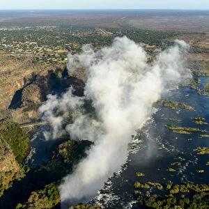 Aerial view of Zambezi River Batoka Gorge and Victoria Falls. Livingstone. Zambia