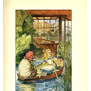 Alice and sheep rowing boat, illustration, (Alice's Adventures in Wonderland)