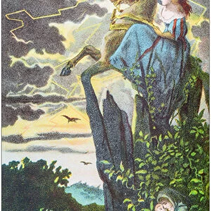Antique color illustration from German children fable book