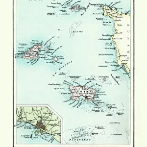 Antique map, Channel Island, Jersey, Guernsey, Alderney 19th Century
