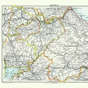 Antique map, Northumberland, Roxburgh, Cumberland 19th Century
