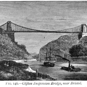 Vintage Engraving Print of Clifton Suspension Bridge, 1884