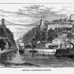 Clifton Suspension Bridge Victorian Engraving Print, Circa 1840