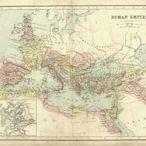 Antique Map of the Roman Empire with Detail on Rome, 18th Century Art Print Antique Map of the Roman Empire with Detail on Rome, 18th Century Art Print