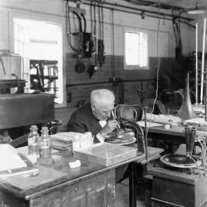 Thomas Edison Examining Microscopic Specimen Print Thomas Edison Examining Microscopic Specimen Print