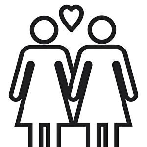 Black and white digital illustration of lesbian couple