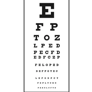 Black and white illustration of Snellen chart