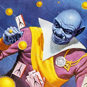 Blue Alien With Cards