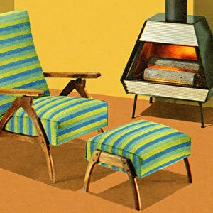 Chair Ottoman and Fireplace