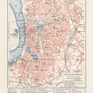 City map of DAOEsseldorf, Germany, lithograph, published in 1897