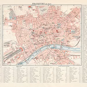 City map of Frankfurt am Main, Hesse, Germany, lithograph, 1897