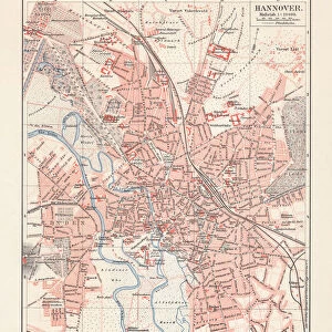 City map of Hannover, Lower Saxony, Germany, lithograph, published 1897