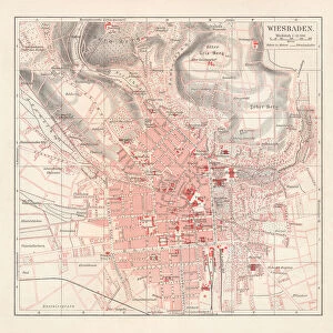 City map of Wiesbaden, Hesse, Germany, lithograph, published in 1897