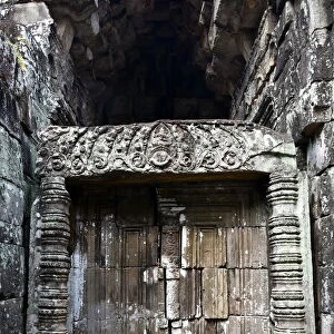 Close gate inside Banteay Kdei temple Angkor Cambodia