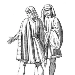 Costume of the men in Florence at the beginning of the 15th century, Florence, Italy, fashion history, costume history, historical, digital reproduction of an original from the 19th century