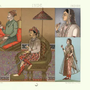 Costumes fashions of the Mughal empire, India, Women, Men