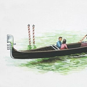 A couple travelling in an Italian Gondola
