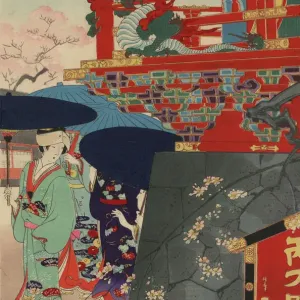 Keisai Eisen's 1840 Japanese Woodblock Print of Cherry Blossoms and Dragon Keisai Eisen's 1840 Japanese Woodblock Print of Cherry Blossoms and Dragon