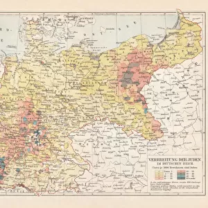 Distribution of the Jews in Germany, lithograph, published in 1897