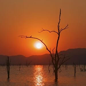 Dramatic sunset over Lake Kariba. Zimbabwe, Southern Africa