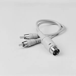 An electrical lead with a DIN end against white background, close-up