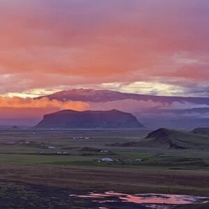 Eyjafjallajoekull at sunset, Dyrholaey, Vik i Myrdal, Southern Region, Iceland