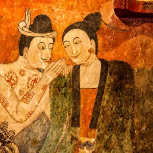 The famous mural painting walls in Wat Phumin, Nan province of Thailand