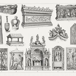 Historical tomb monuments, wood engravings, published in 1897
