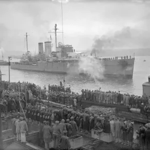 HMS Exeter Print: Damaged Warship at Plymouth, February 1940 HMS Exeter Print: Damaged Warship at Plymouth, February 1940