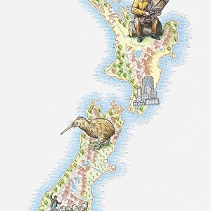 Illustrated map of New Zealand