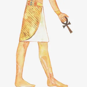 Illustration of ancient Egyptian god Horus holding key of life (ankh)