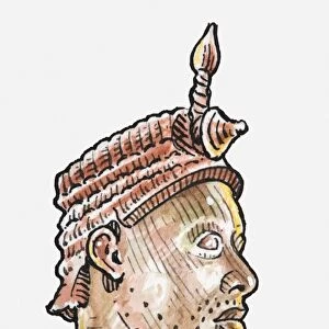Illustration of carved wooden bust from ancient Africa