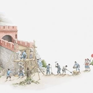 Illustration of construction of Great Wall of China
