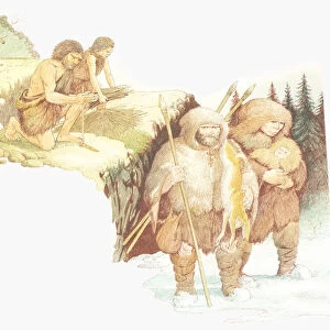 Illustration of development of man from from Homo habilis to Homo erectus to Homo sapien