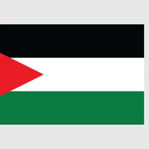 Illustration of flag of Jordan, with three horizontal bands of black, white and green connected by red triangle