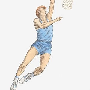 Illustration of tall man playing basketball