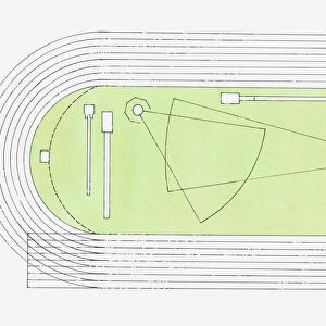 Illustration of a track and field arena, view from above