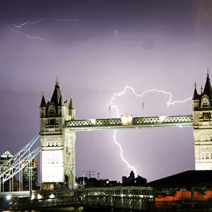 Lightning over Tower Bridge, London
