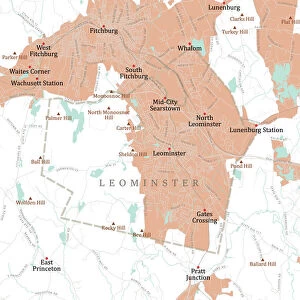MA Worcester Leominster Vector Road Map